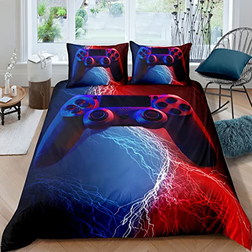 Gamer Duvet Cover Set Twin, Blue and Red Gamepad Bedding Set for Kids Boys,2 Pieces (1 Duvet Cover Set+1 Pillowcase) Video Games Duvet Cover Set with Zipper Closure Twin 68"x86" by WONGS BEDDING