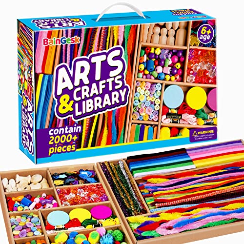 Arts and Crafts Supplies for Kids, 2000+ Piece Craft Kits Library in Craft Box, Crafting Supplies Set for Kids Ages 4, 5, 6, 7, 8, 9, 10, 11 &12 Year Old Boys & Girls, Ideas Art Kits Gift for Kids from BainGesk