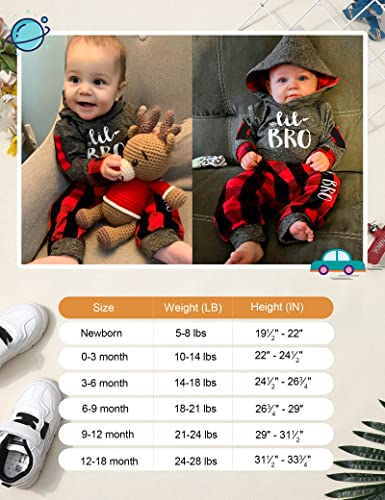 Newborn Baby Boy Clothes Little Brother Letter Print Long Sleeve Hoodies +Plaid Long Pants 2PCS Outfits Set 3-6 Months from 