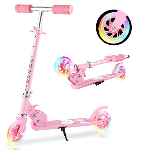 Scooter for Kids Ages 6-12/3-5, Foldable Kick Kids Scooters with Led Light Up Wheels & 3 Adjustable Height Handlebar, Girls Boys Scooter for Birthday Gift, Lightweight Sturdy Aluminum Alloy Scooter by KORGOL