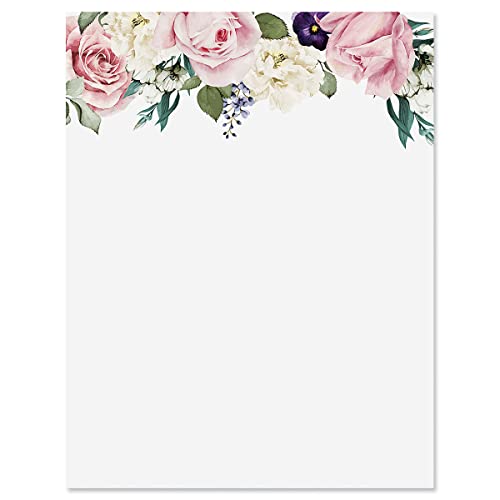 Victorian Rose Garden Letter Papers - Set of 25, Stationery Papers, 8.5" x 11", Computer Paper, 70# Text Paper, Holiday, Christmas, Invitations, Newsletters by Current