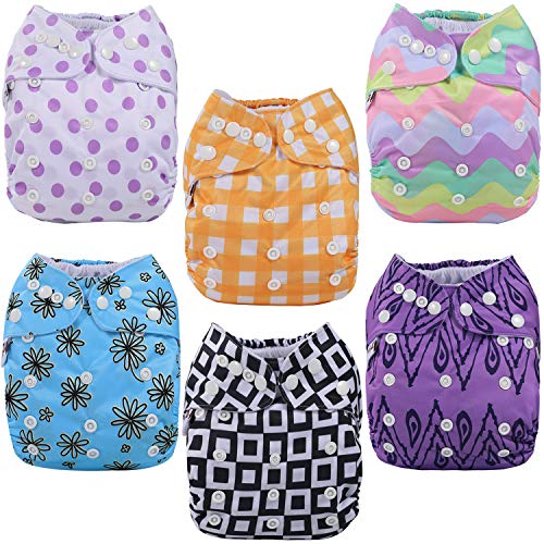 Anmababy 6 Pack Reusable Cloth Diapers, Adjustable, Waterproof, Washable Pocket Cloth Diaper Cover with 6 Bamboo Inserts and 1 Dry/Wet Bag for Baby Girls. (CD6-002) from Anmababy