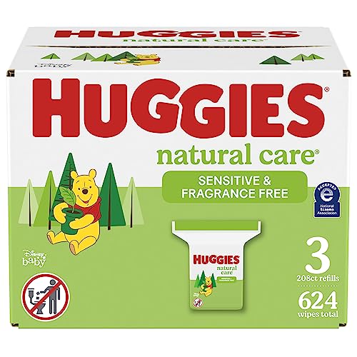 Baby Wipes, Huggies Natural Care Sensitive Baby Diaper Wipes, Unscented, Hypoallergenic, 3 Refill Packs (624 Wipes Total) from Kimberly-Clark Corp.