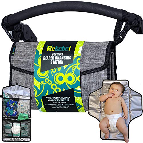 Rebebel Portable Changing Pad Clutch with Convertible Shoulder/Stroller Straps and Pockets for Wipes & Diapers â a Complete Compact Baby Diapering Station for Everyday and Travel by Rebebel
