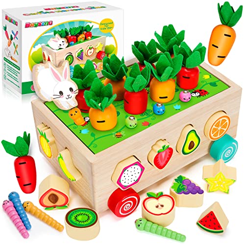 Montessori Toys for 2,3,4 Year Old Baby Boys and Girls, Carrots Harvest Game, Wooden Shape Sorting Toys Gifts for Toddlers, Kids Age 1-3, Wood Preschool Learning Fine Motor Skills Game by BAYSING