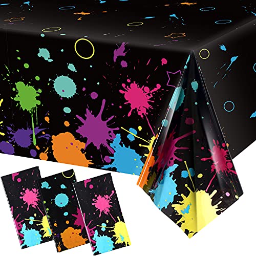Glow Party Table Covers Neon Party Tablecloths 108 x 54 Inch Glow Party Tablecloths Disposable Plastic Neon Glow Table Cloth for Neon Birthday Party Black Light Party Supplies (3 Pieces) from Tatuo
