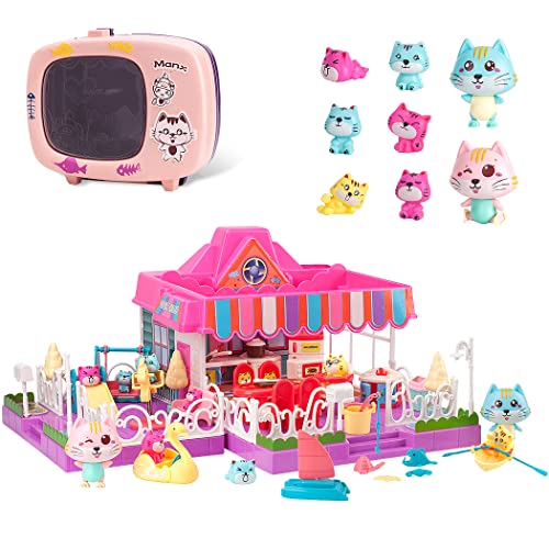 Pretend Play Pet House Toys,Dollhouse Playset 74pcs,Miniature Dollhouse Furniture and Accessories,Fun Cat Role Play Toys for Kids,Boys,Girls,Toodlers by TAKIHON