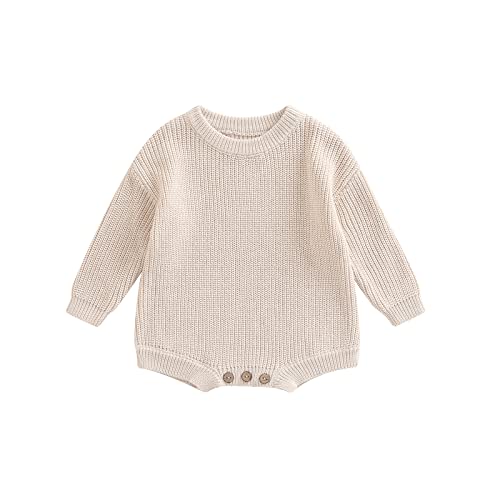 woshilaocai Baby Boy Girl Sweater Oversized Long Sleeve Romper Warm Crewneck Onesie CuteToddler Knitted Winter Clothes (6-9 Months,Cream) from woshilaocai