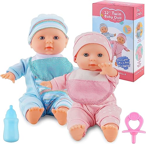Twins Baby Doll-Toy Choi's 12 inch Soft Body Baby Doll,with Milk Bottle, Pacifier, Doll Bibs and Clothes for Baby,Toddlers,1,2,3,4 Years Old Boys and Girls Ideal Gifts by Toy Choi's