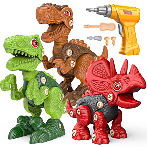 Sanlebi Toy for 4 5 6 Year Old Boys Take Apart Dinosaur Toys for Kids Building Toy Set with Electric Drill Construction Engineering Play Kit STEM Learning for Boys Girls Age 3 4 5 Year Old from Sanlebi