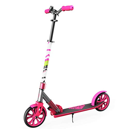 Swagtron K8 Folding Kick Scooter with Kickstand for Kids & Teens, XL 8â Big Wheels & ABEC-9 Bearings Lightweight, Height-Adjustable Stem, 220lb Rider Capacity (Pink) from SWAGTRON