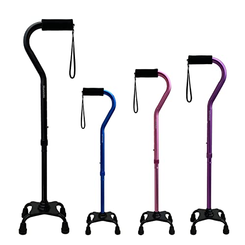 Quad Walking Cane Foldable Adjustable Portable Stick Men & Women and Seniors - Lightweight & Sturdy with 4-Pronged Base for Extra Stability Balance,Self Standing Foam Padded Offset Handle (Black) from AOHHL