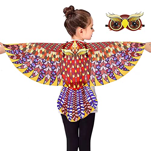 Bird Owl Costume Wings for Kids and Headband, Feathered Eagle Parrot Dress-up Cape for Boys Girls Birthday Party Favors (Brown) from 