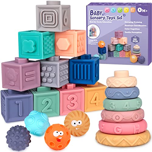 Baby Toys 6 to 12 Months - Montessori Toys for Infant 0-6 Months - 3 in 1 Building Blocks Teething Toys for Babies 12-18 Months by Dreampark