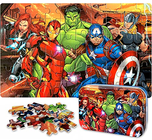 NEILDEN Disney Avengers Puzzles in a Metal Box 60 Piece for Ages 4-8 Superhero Jigsaw Puzzles Girls and Boys Great Gifts for Children(The Avengers) from NEILDEN