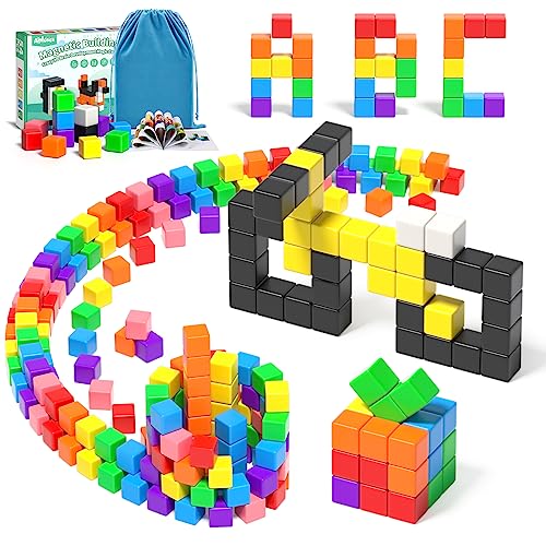 54 PCS Magnetic Blocks, Large Magnetic Building Blocks for Toddlers, Montessori Toys, Magnetic Cubes, Preschool STEM Educational Construction Sensory Magnet Toys for Kids Boys and Girls by Apluses