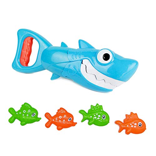 INvench Shark Grabber Baby Bath Toys - 2021 Upgraded Blue Shark with Teeth Biting Action Include 4 Toy Fish Bath Toys for Boys Girls Toddlers from INvench