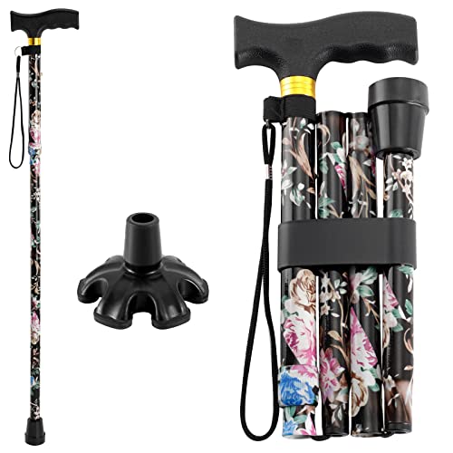 Walking Cane PANZHENG Cane for Man/Woman | Mobility & Daily Living Aids | 5-Level Height Adjustable Walking Stick | Comfortable Plastic T-Handle Portable Walking Stick Folding Cane | Black Print by PANZHENG