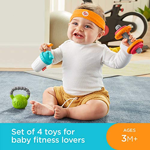 Fisher-Price Gift Set, 4 fitnessthemed toys with wearable costume bib rattle and teether for babies ages 3 months and older, Fisher-Price Baby Biceps by Fisher Price