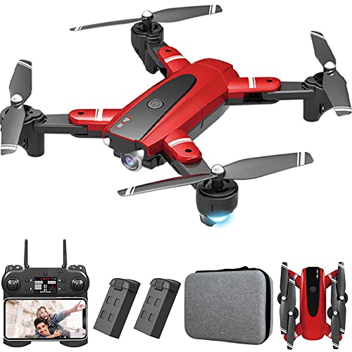 Lozenge HJ68 RC Drone with Camera for Adults 4K Quadcopter Helicopter Drones for Adults Wide-angle Camera Optical Flow Positioning Gesture Photo Video Dual Cameras (2 Battery&1080P WiFi Camera, Red) by Lozenge
