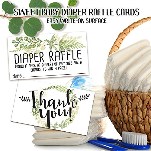 Diaper Raffle Tickets - Botanical - Set of 50 Double-Sided Raffle Cards - Blank Baby Shower Stationery - Fun and Colorful Baby Shower Supplies for Under $15! by Lone Star Art