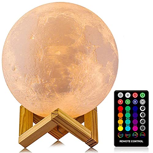 Moon Lamp, LOGROTATE 16 Colors LED Night Light 3D Print Moon Light with Stand & Remote/Touch Control and USB Rechargeable, Moon Light Lamps for kids friends Lover Birthday Gifts (Diameter 4.8 INCH) from LOGROTATE