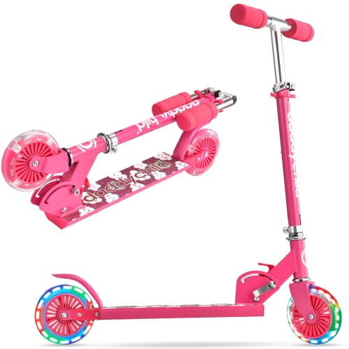 Scooter for Kids with LED Light Up Wheels, Adjustable Height Kick Scooters for Boys and Girls Ages 3-12, Rear Fender Break, Folding Kids Scooter, 110lb Weight Capacity (Pink) by DADDYCHILD
