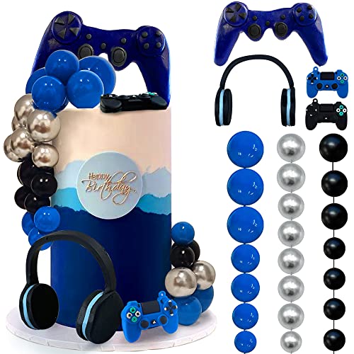 30 PCS Video Game Themes Cake Toppers Cake Decoration Headset Cake Decoration Ball Cake Decoration Game Controller Cake Decoration for Game Theme Birthday Party Cake Decoration (Blue) by TOSPARTY