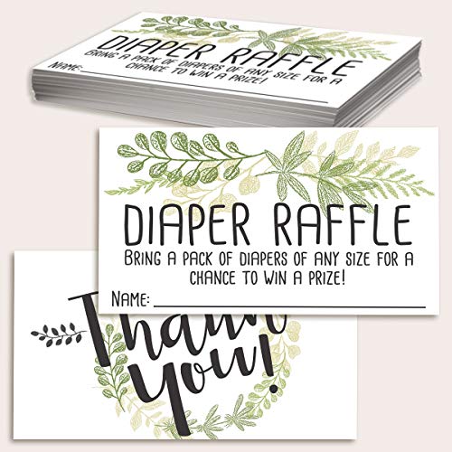 Diaper Raffle Tickets - Botanical - Set of 50 Double-Sided Raffle Cards - Blank Baby Shower Stationery - Fun and Colorful Baby Shower Supplies for Under $15! by Lone Star Art