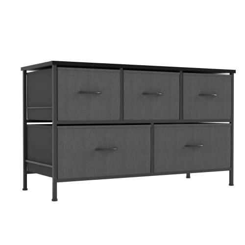 ALLZONE Dresser for Bedroom,Storage Chest Organizer, 5 Fabric Drawers Furniture for Closet, Kids Toy Organization,Wooden Table and Metal Frame, Charocal Grey from ALLZONE