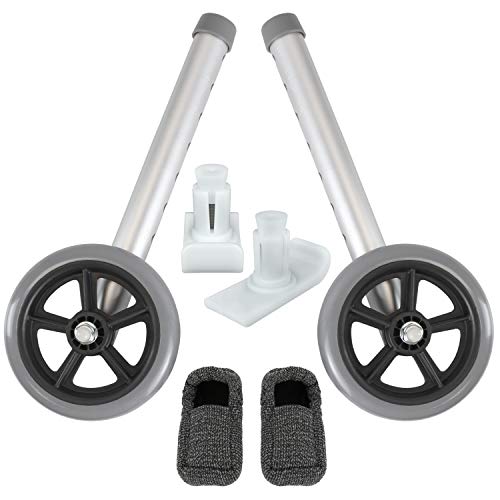 Vive Walker Wheels, Ski Glides, Accessories Covers for Seniors (6 PCS), Replacement Feet Parts Ball Set for Folding Medical Roller Safety- Front, Back Stability 5" Rubber, Bariatric - Universal Size from Vive Health