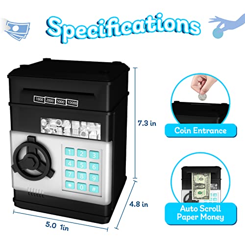 Piggy Bank for Boys,Kids Coin Bank with Safe Password,Electronic Mini ATM with Auto Scroll Paper Money,Best Birthday Chritmas Gifts for Boys by Shantou Three bear Technology Industrial Co.,LTD