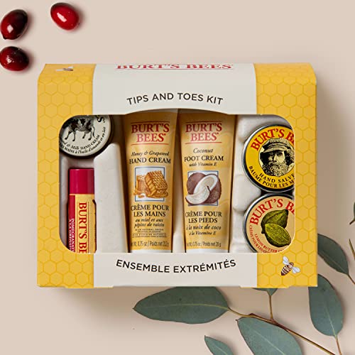 Burt's Bees Tips and Toes Kit Gift Set, 6 Travel Size Products in Gift Box - 2 Hand Creams, Foot Cream, Cuticle Cream, Hand Salve and Lip Balm by Burt's Bees, Inc.