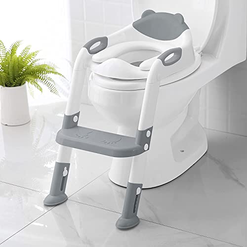 711TEK Potty Training Seat with Step Stool Ladder,Potty Training Toilet for Kids Boys Girls Toddlers-Comfortable Safe Potty Seat Potty Chair with Anti-Slip Pads Ladder (Grey) from 711TEK