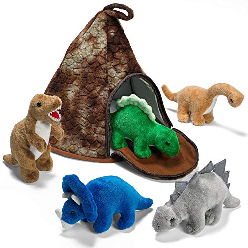 Prextex Dinosaur Volcano House with 5 Plush Dinosaurs Great for Kids Plush Toys for Toddlers by Prextex