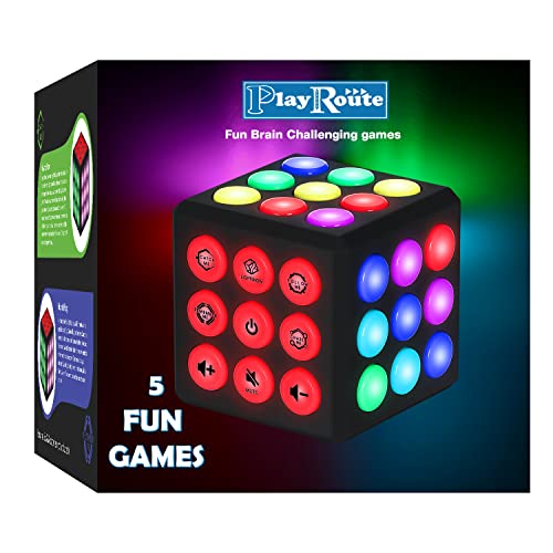 PlayRoute Light Up Cube Toy â 5 Electronic Brain & Memory Games for Kids Boys & Girls Ages 6 7 8 9 10-12 Years Old and Up â Holiday or Birthday Gift Idea for Kids Teens â Top Travel Game by PlayRoute
