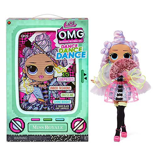 LOL Surprise OMG Dance Dance Dance Miss Royale Fashion Doll with 15 Surprises Including Magic Black Light, Shoes, Hair Brush, Doll Stand and TV Package - Great Gift for Girls Ages 4+ from MGA Entertainment