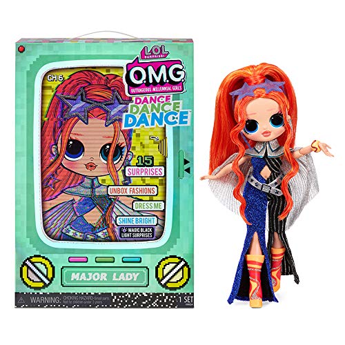 LOL Surprise OMG Dance Dance Dance Major Lady Fashion Doll with 15 Surprises Including Magic Black Light, Shoes, Hair Brush, Doll Stand and TV Package - A Great Gift for Girls Ages 4+ from MGA Entertainment