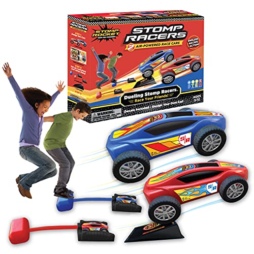 New Stomp Rocket Dueling Stomp Racers, 2 Toy Car Launchers and 2 Air Powered Cars with Ramp and Finish Line. Great for Outdoor and Indoor Play, STEM Gifts for Boys and Girls - Ages 5 6 7 8 from Stomp Rocket
