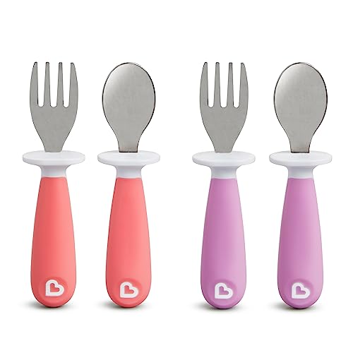 Munchkin Raise 4 Count Toddler Fork and Spoon, Pink/Purple, 12+ by Munchkin