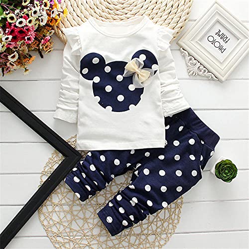 Cute Toddler Baby Girls Clothes Set Long Sleeve T-Shirt and Pants Kids 2pcs Outfits(White+Navy,2T) by 