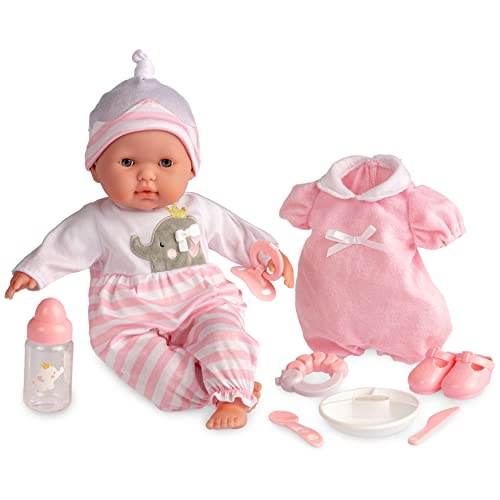 15" Realistic Soft Body Baby Doll with Open/Close Eyes | JC Toys - Berenguer Boutique | 10 Piece Gift Set with Bottle, Rattle, Pacifier & Accessories | Pink | Ages 2+ by JC Toys Group Inc.