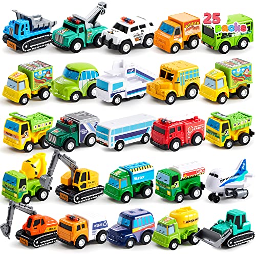JOYIN 25 Piece Pull Back Cars and Trucks Toy Vehicles Set for Toddlers, Girls and Boys Kids Play Set, Die-Cast Car Set by Joyin Inc
