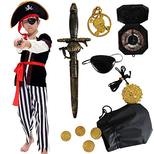 Pirate Costume Kids Deluxe Costume Pirate Dagger Compass Earring Purse for Halloween Party (L) from ANNTOY