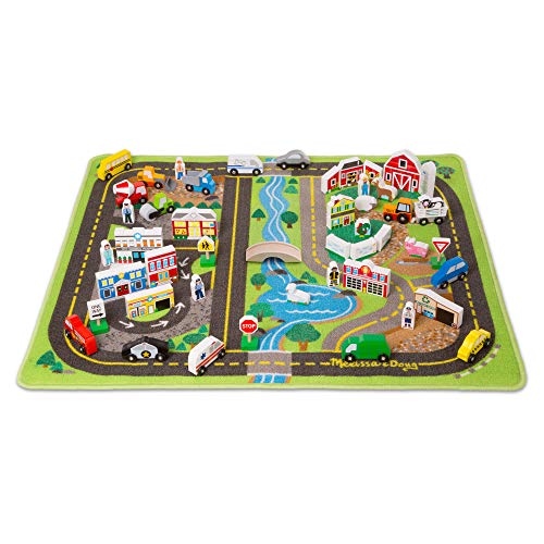 Melissa & Doug Deluxe Activity Road Rug Play Set with 49 Wooden Vehicles and Play Pieces by Melissa and Doug