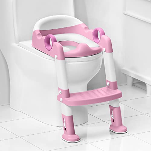 Potty Training Seat with Step Stool Ladder, Toddlers Potty Training Toilet for Kids Boys Girls (Pink White) by Mangohood