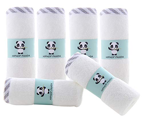 Hypoallergenic Bamboo Baby Washcloths - 2 Layer Ultra Soft Absorbent Bamboo Towel - Newborn Bath & Face Towel - Washcloths for Delicate Skin - Boy Girl Shower Gift (Gray Stripe, 6 Pack) by HIPHOP PANDA
