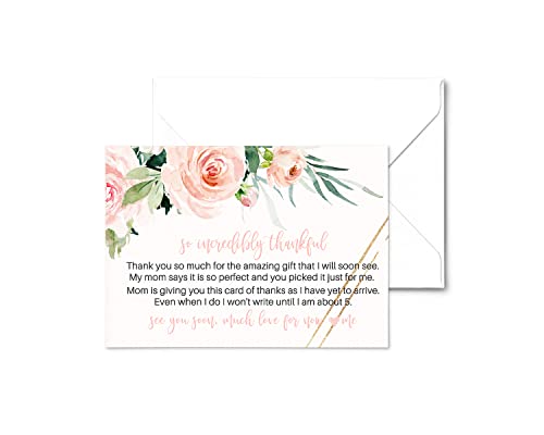 Blush Greenery Baby Shower Thank You Cards with Envelopes (25 Pack) Girls Rustic Graceful Flower Theme â Pink Gold - Babies Stationery Set by Paper Clever Party from Paper Clever Party