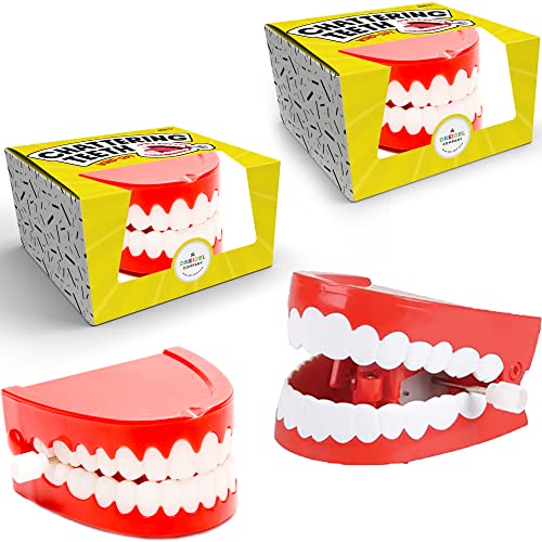 The Dreidel Company Wind Up Teeth Chomping & Chattering Teeth Toys for Kids Birthday Party Favors, Novelty and Gag Gifts, 2.5" Inches (2-Pack) from The Dreidel Company