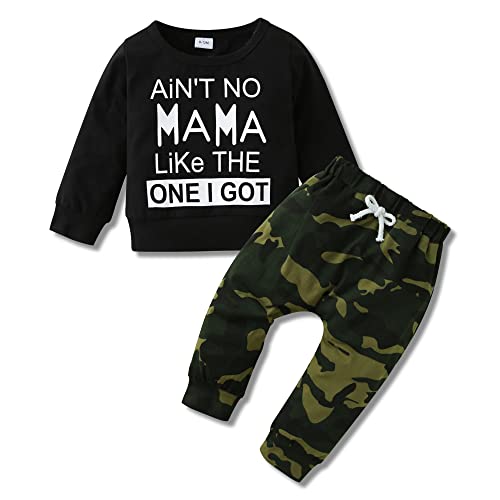 Baby Boy Clothes 2Pcs Infant Toddler Fall Winter Outfit Letter Print Long Sleeve Sweatshirts + Pants Set 6 9 12 18 24 Months from YALLET